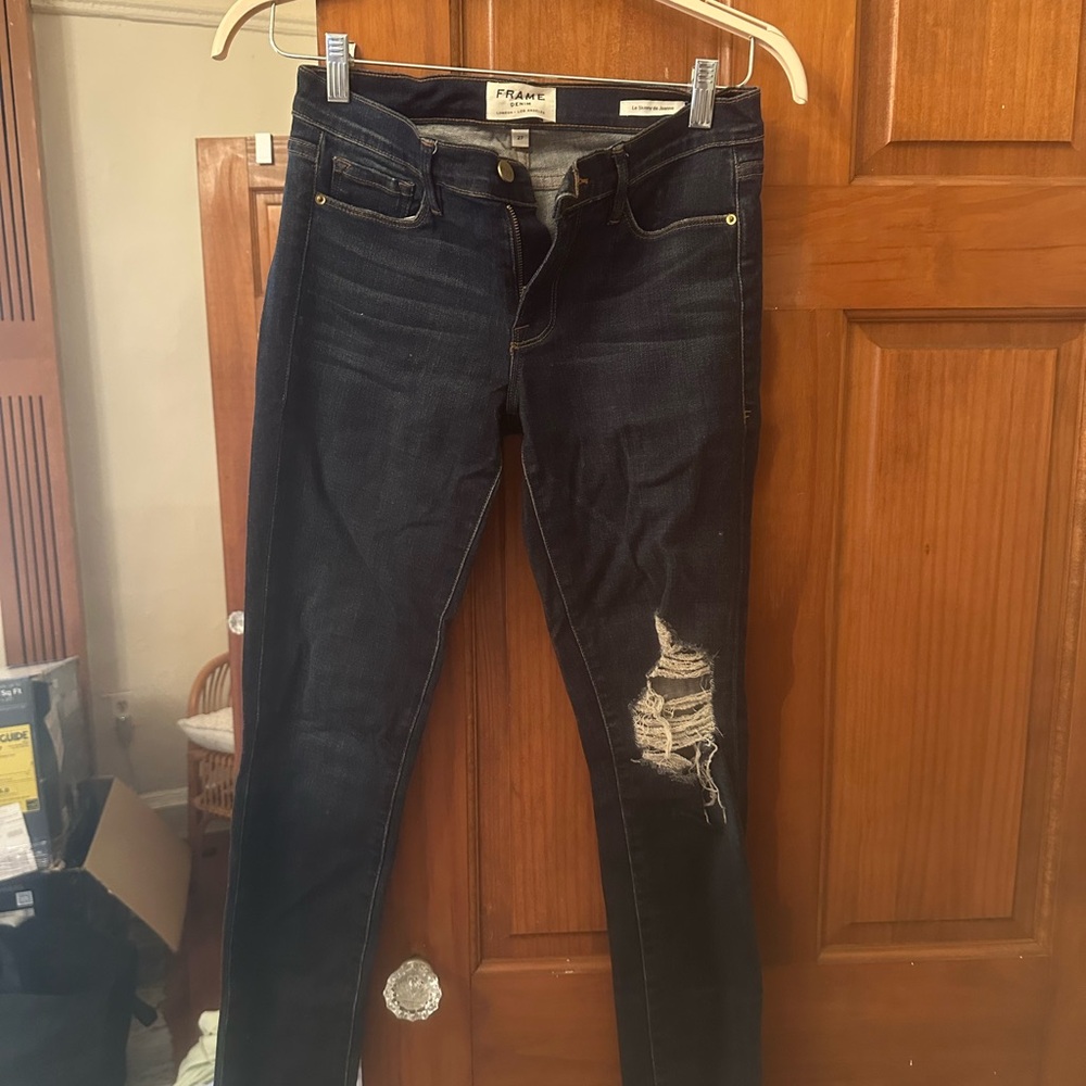 Frame Denim Dark Blue Distressed Jeans - Never Worn